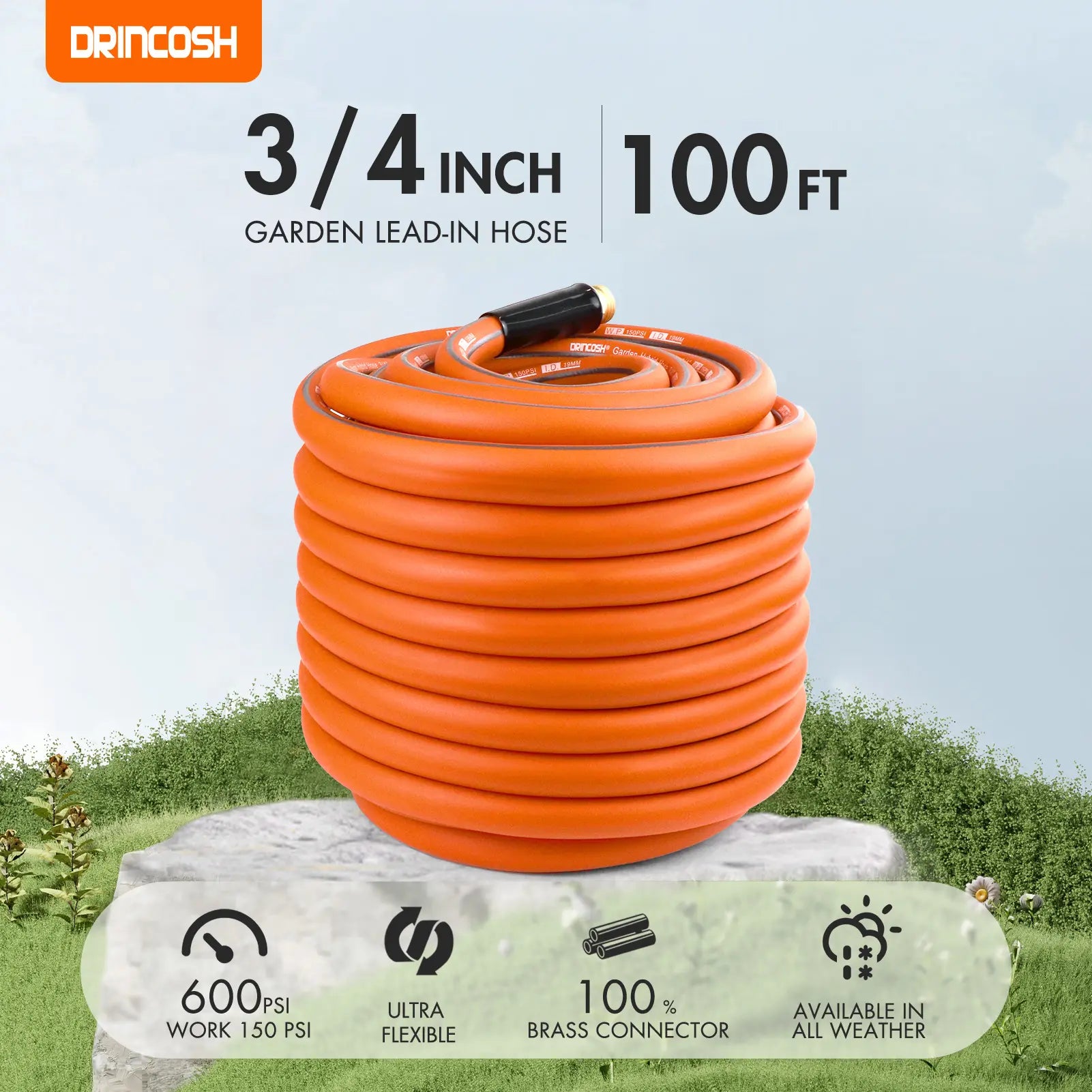 DRINCOSH 100ft Hose Weight Comparison – 56% Lighter Than Traditional Rubber Hoses (2.3lbs/ft)