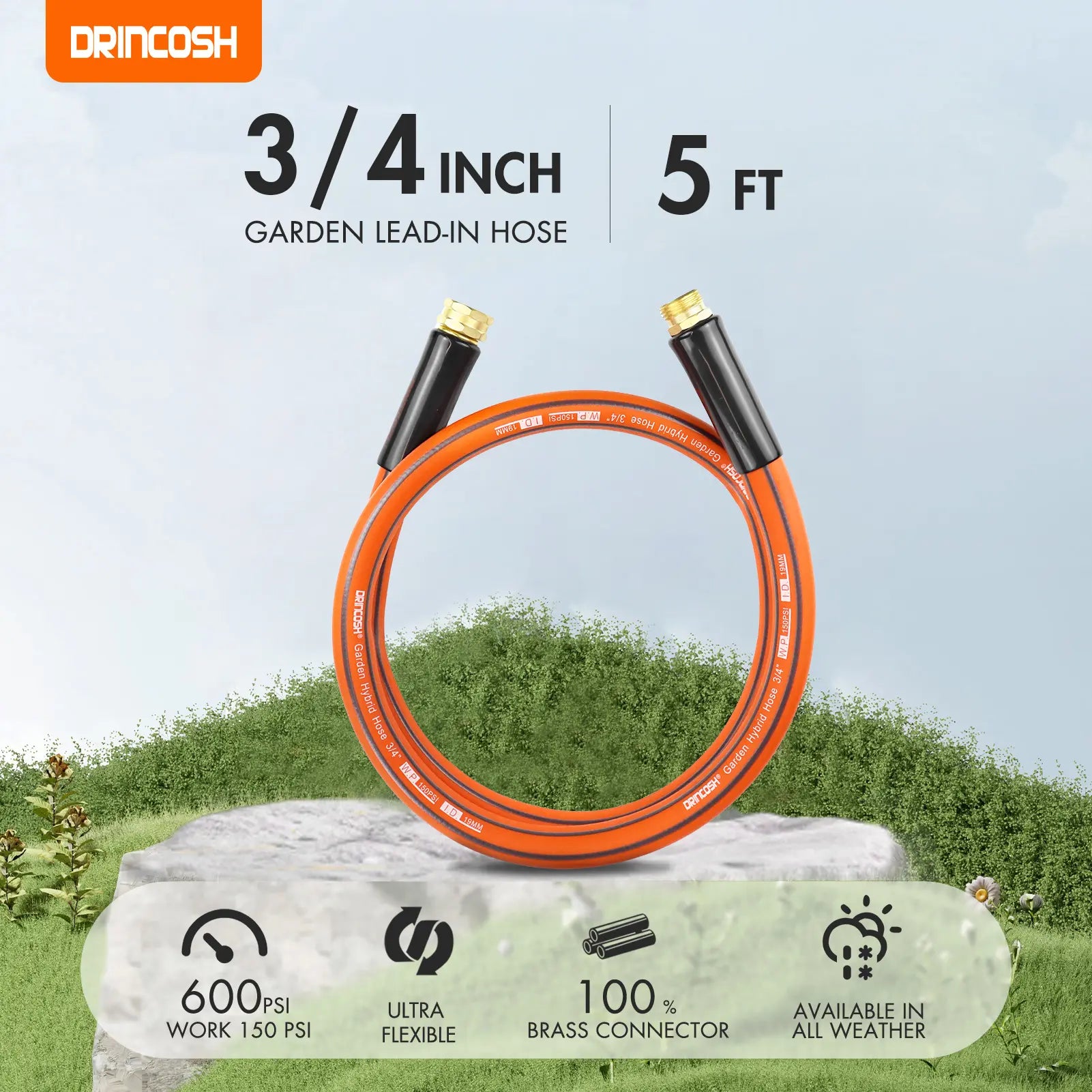DRINCOSH 5ft All-Weather Hose – -40°F Cold Resistance Certified by ASTM D746