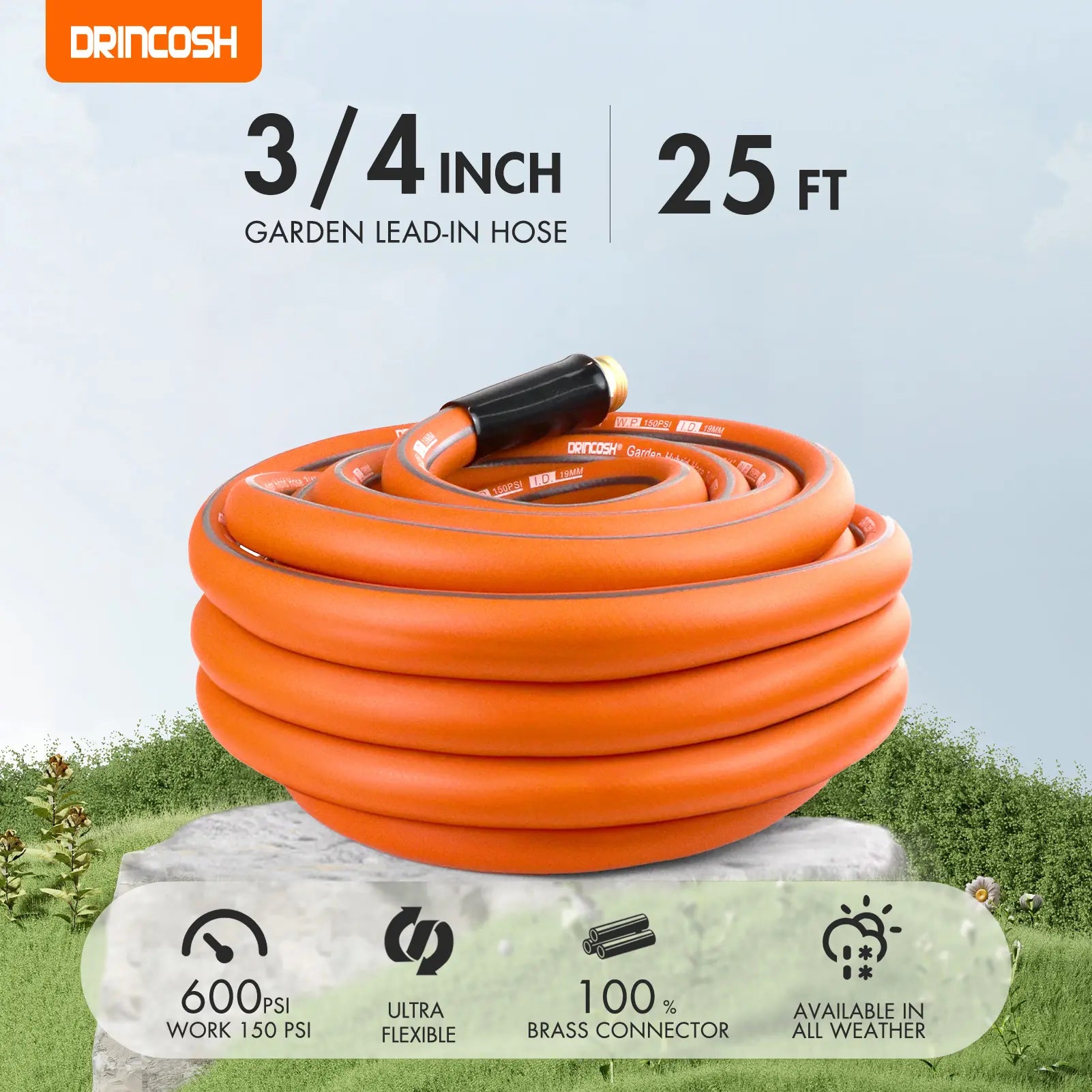 DRINCOSH 25ft Hose Weight Comparison – 56% Lighter Than Traditional Rubber Hoses (2.3lbs/ft)