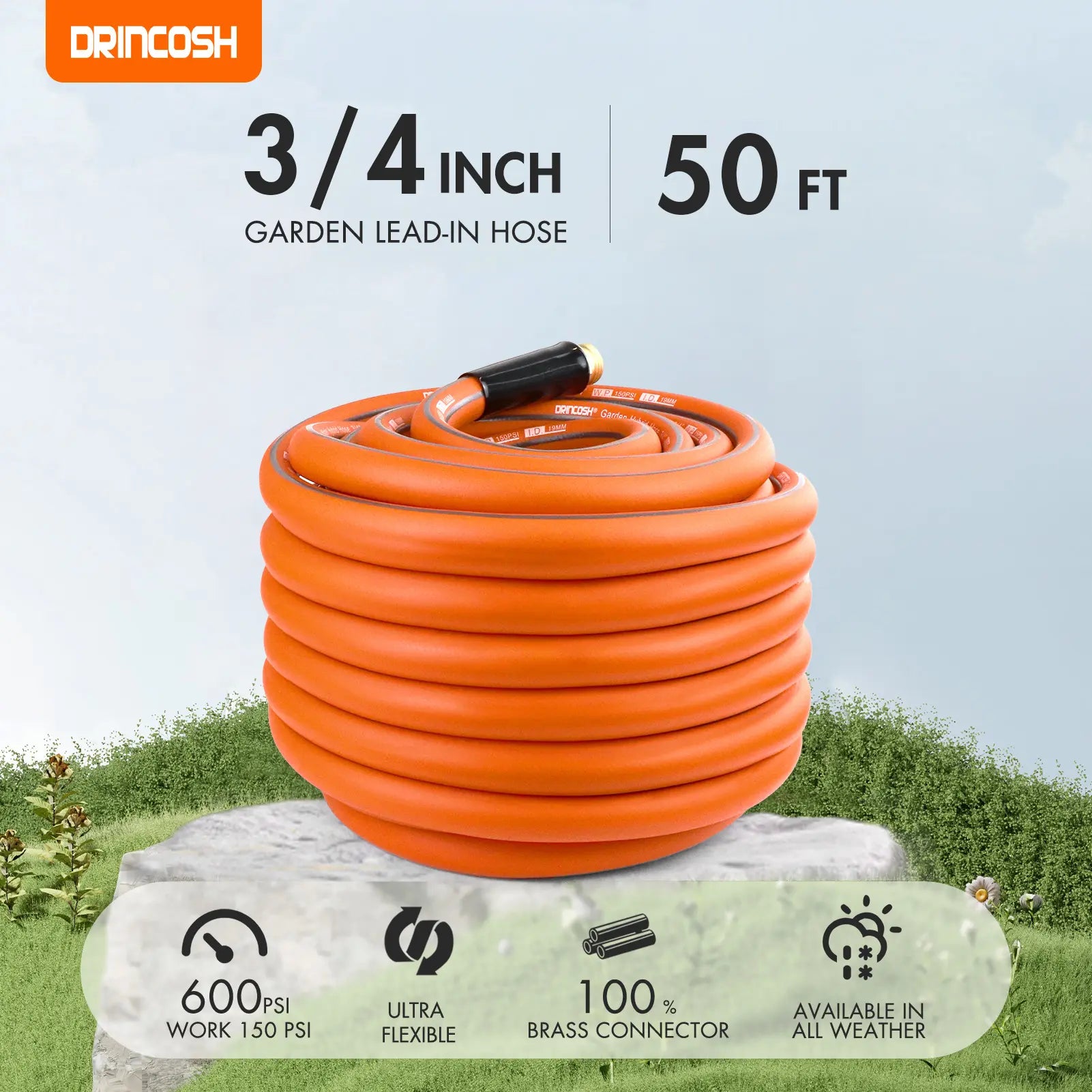 DRINCOSH 50ft Hose Weight Comparison – 56% Lighter Than Traditional Rubber Hoses (2.3lbs/ft)