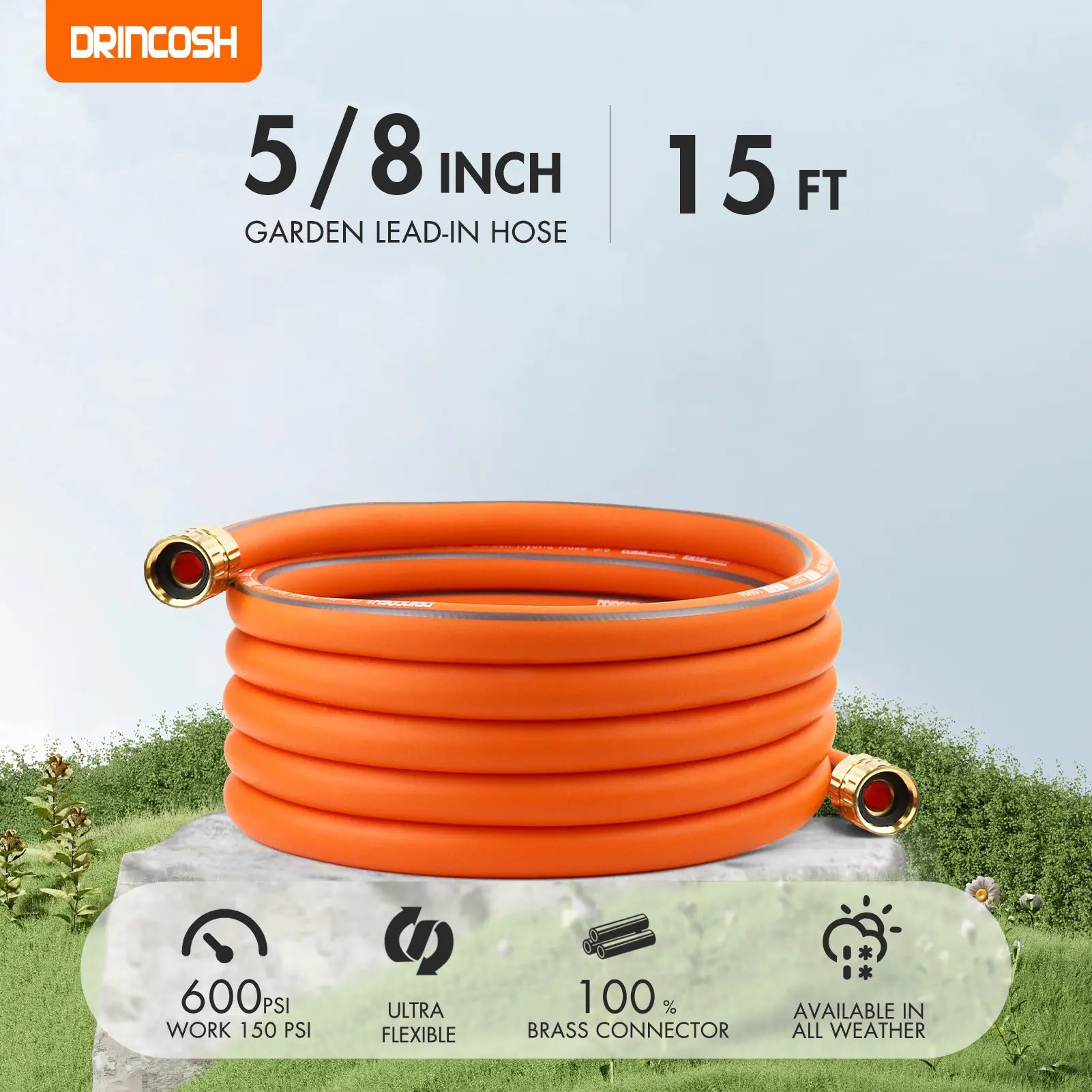 DRINCOSH 15ft Hose Weight Advantage – 58% Lighter Than Rubber Hoses (1.63lbs Total Weight)