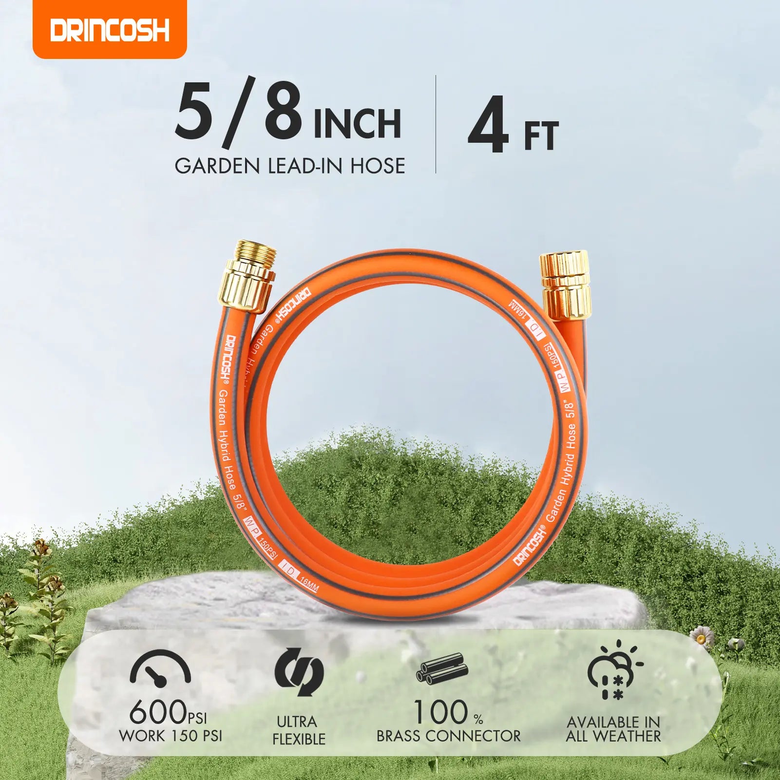 DRINCOSH SRGT5804MF Male-Female Garden Hose 5/8 in 4ft
