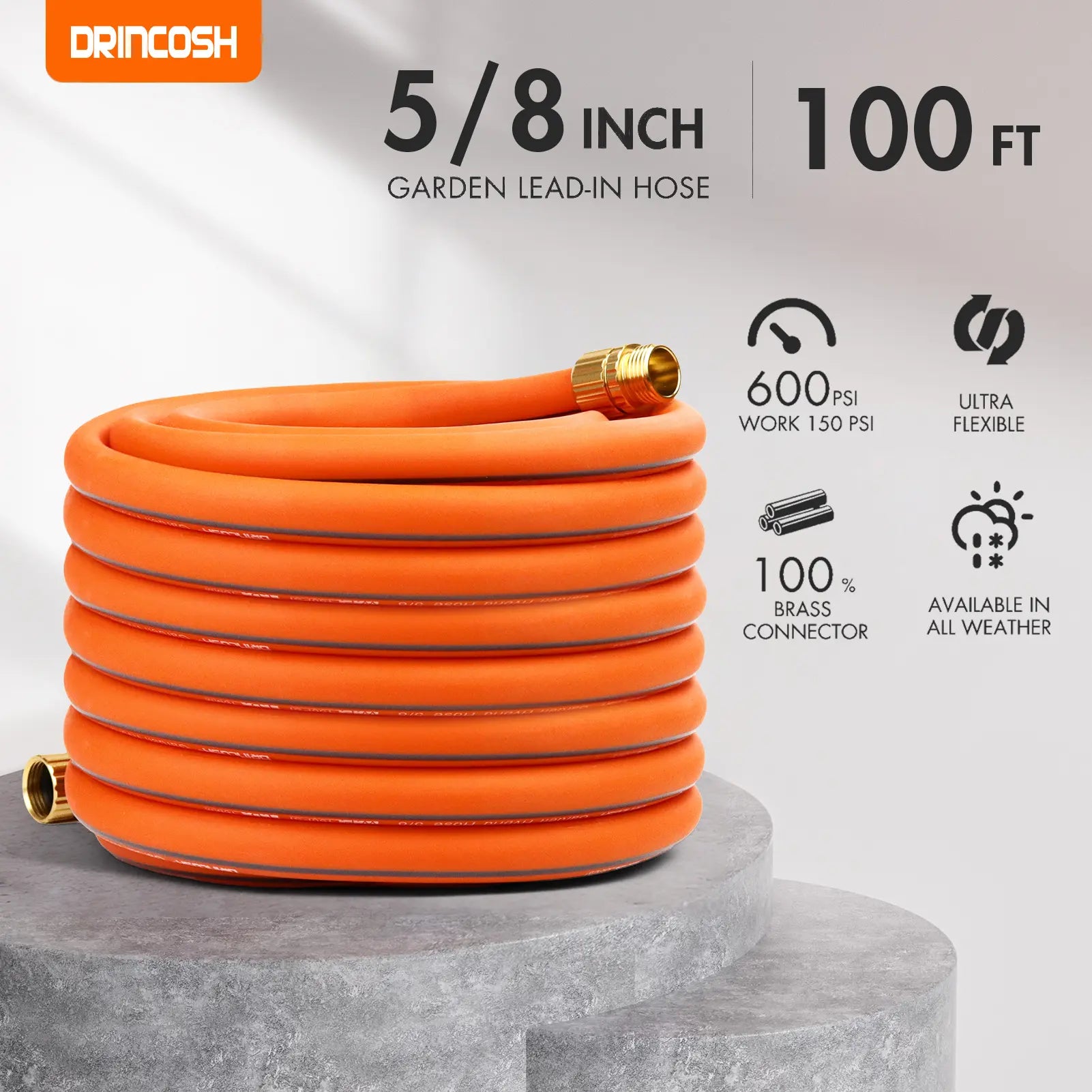 DRINCOSH 100ft Hose – 58% Lighter Than Rubber (13.51lbs Total) for Commercial Maneuverability