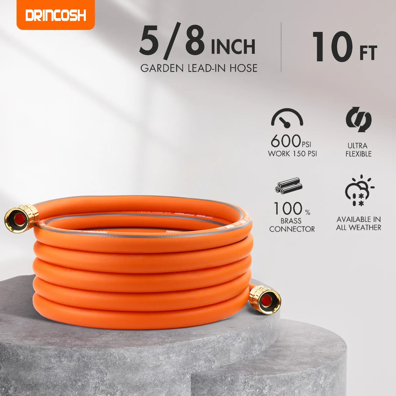 DRINCOSH 10ft Hose Weight Advantage – 58% Lighter Than Rubber Hoses (1.63lbs Total Weight)