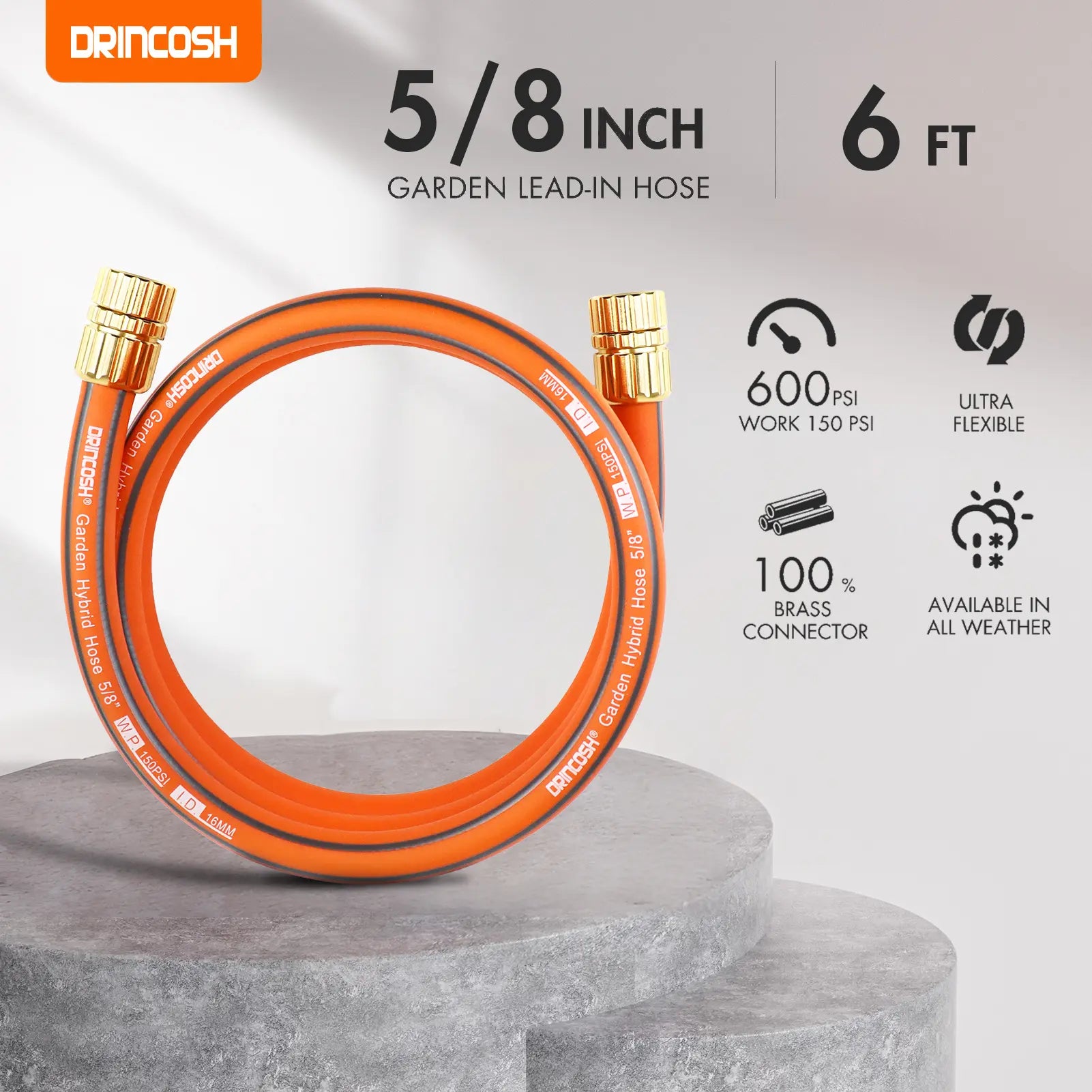 DRINCOSH 6ft Hose Weight Advantage – 52% Lighter Than Rubber Hoses (1.39lbs Total Weight)