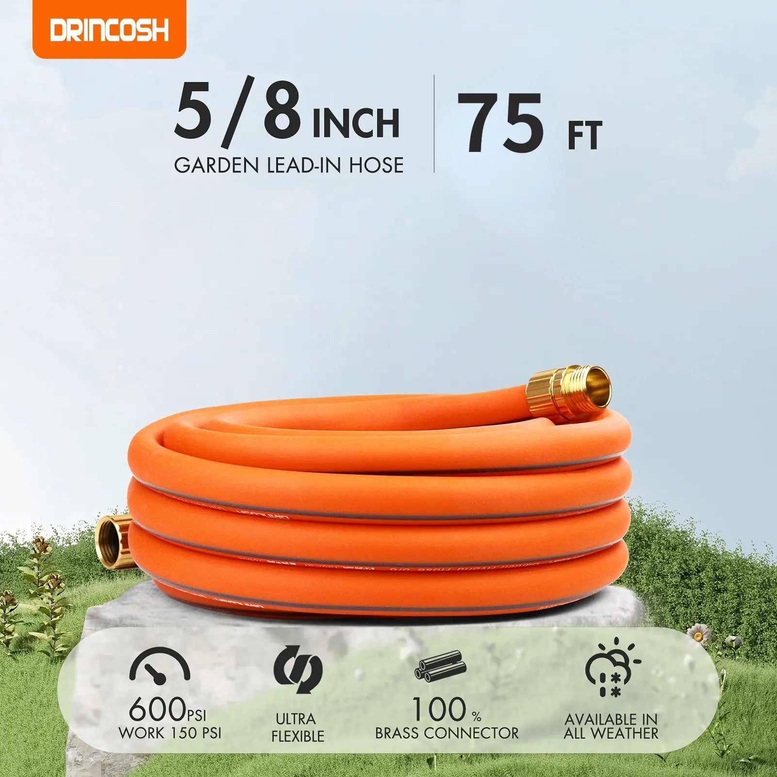 DRINCOSH SRG5875MF Male-Female Rubber Garden Hose 5/8 in 75ft