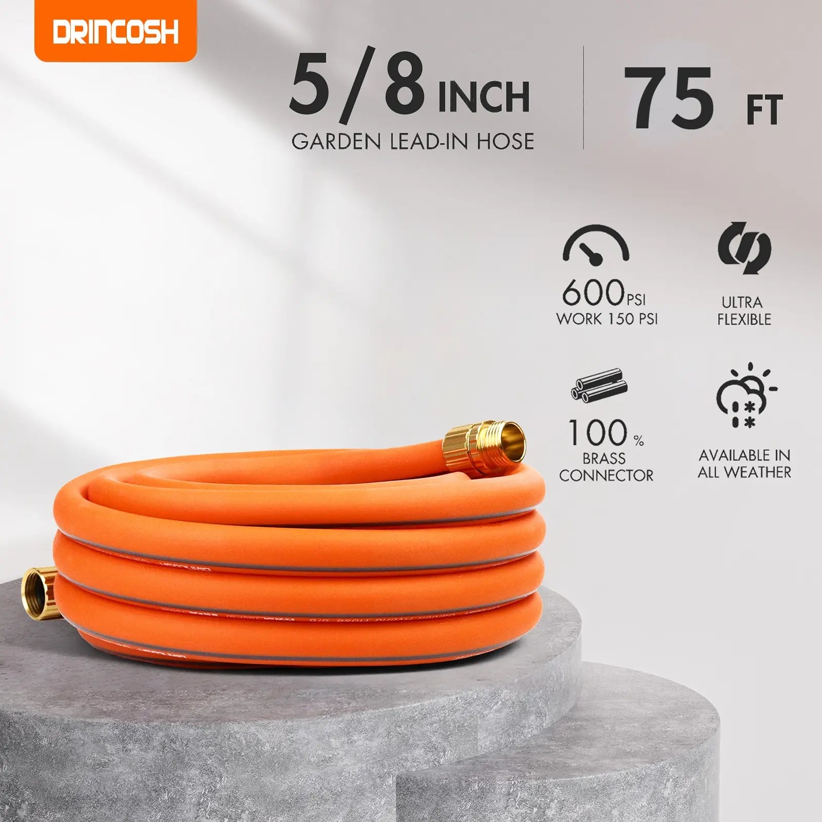 DRINCOSH SRG5875MF Male-Female Rubber Garden Hose 5/8 in 75ft