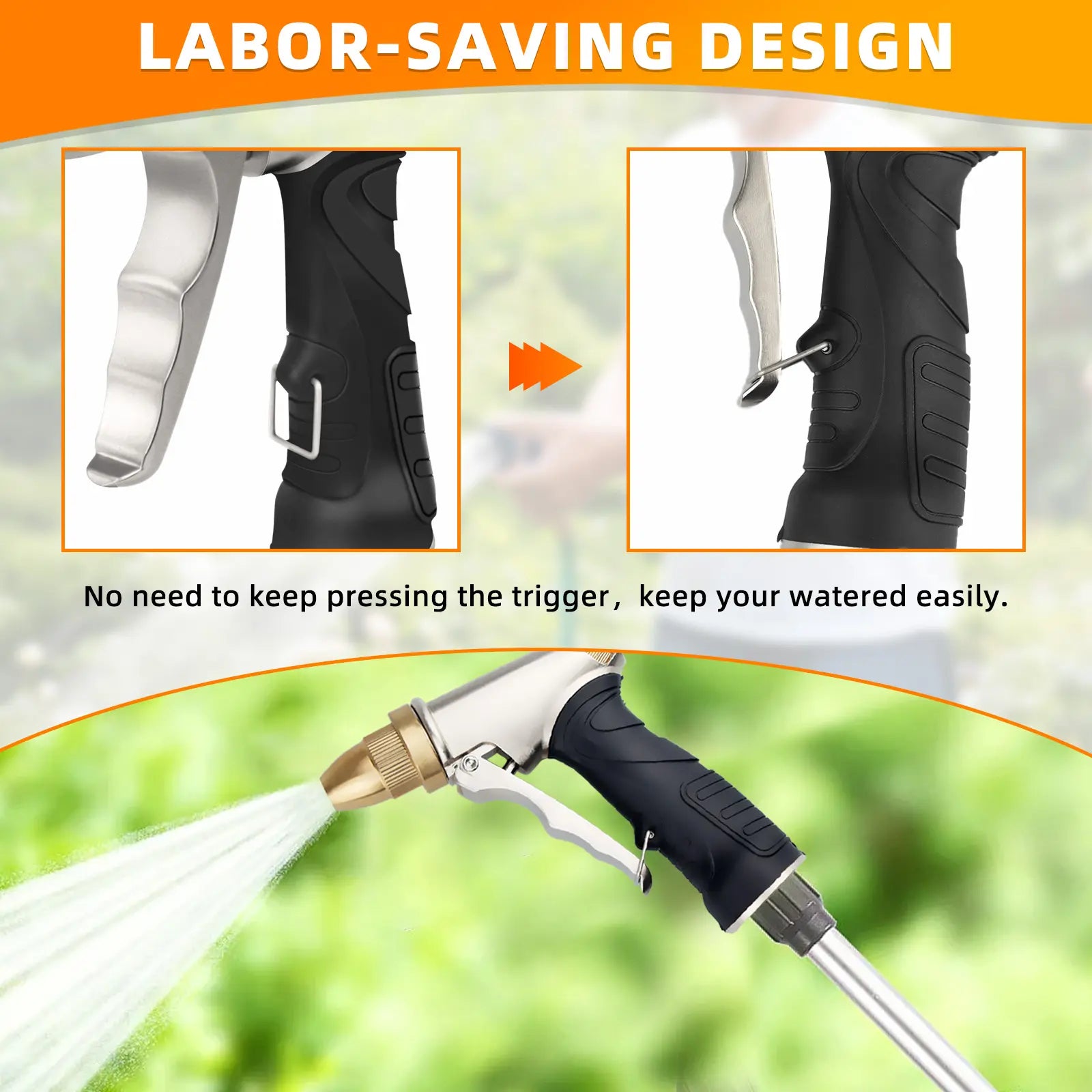 DRINCOSH Ergonomic Metal Hose Nozzle – Non-Slip TPE Grip & One-Touch Flow Lock