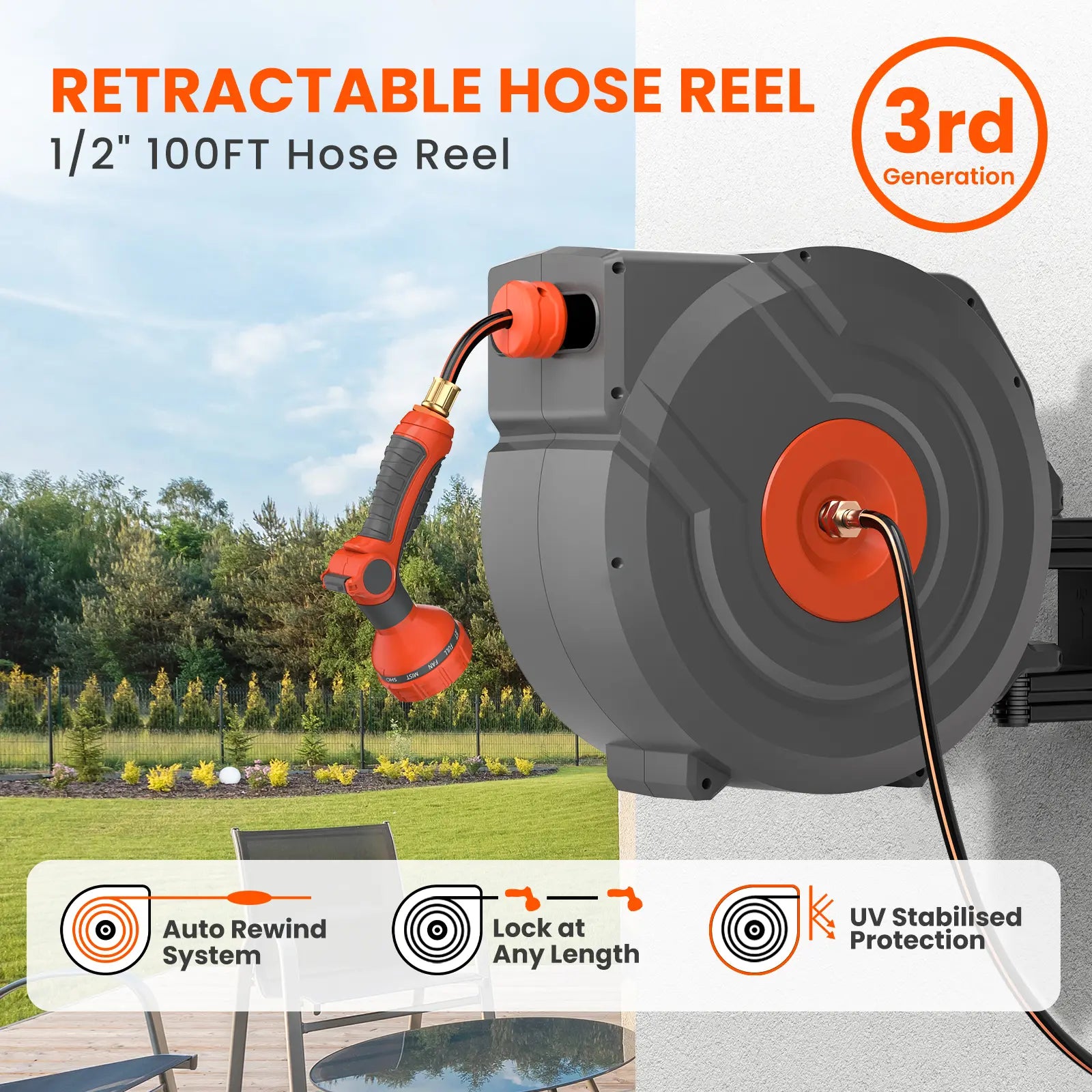 DRINCOSH G3012 Hose Reel Ceramic-Guided Kink-Proof Technology – 20,000+ Cycle Durability